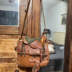 Vintage Tooled Leather Saddle Purse Western Crossbody Bag